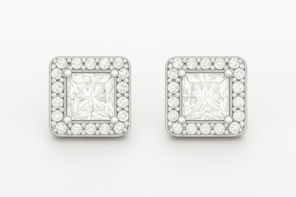 Rianne Princess-Cut Halo Studs