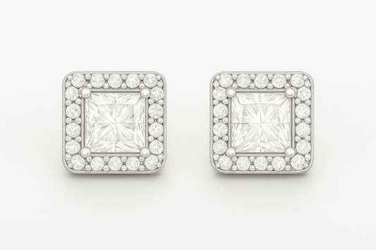 Rianne Princess-Cut Halo Studs