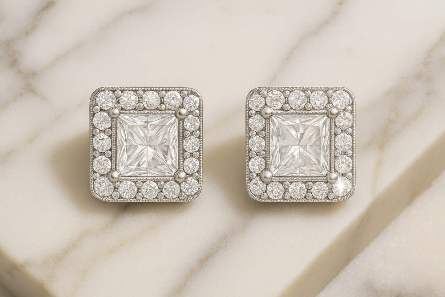 Rianne Princess-Cut Halo Studs