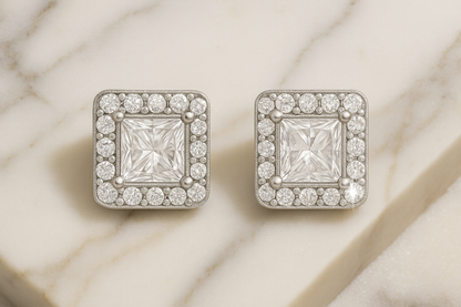 Rianne Princess-Cut Halo Studs