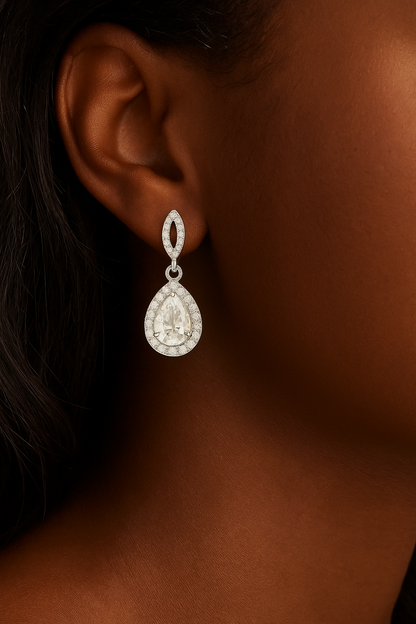 Rianne Halo Teardrop Moissanite Earrings