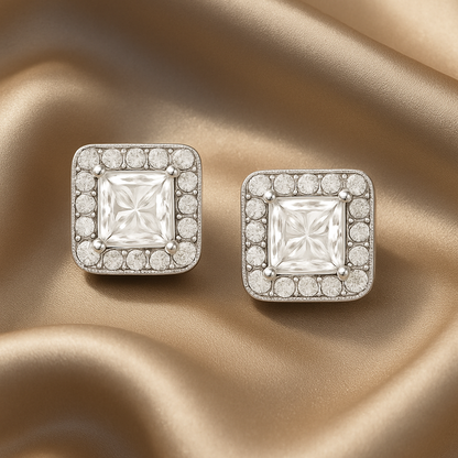 Rianne Princess-Cut Halo Studs