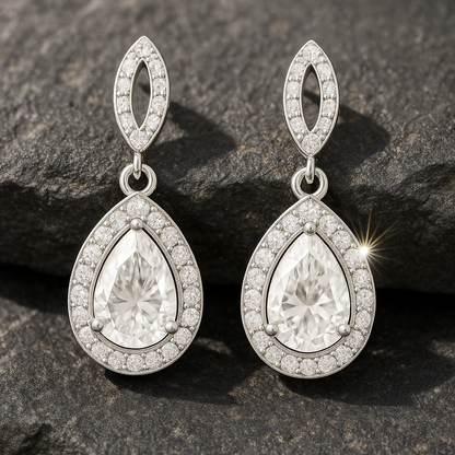 Rianne Halo Teardrop Moissanite Earrings